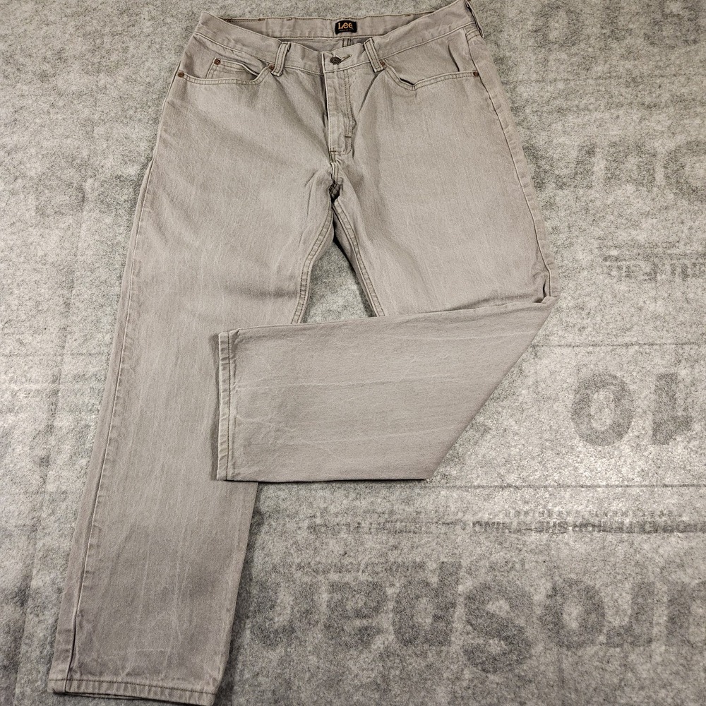 Lee Jeans Men's 34x28 Gray Regular Fit Denim Classic Straight Leg Mid Rise